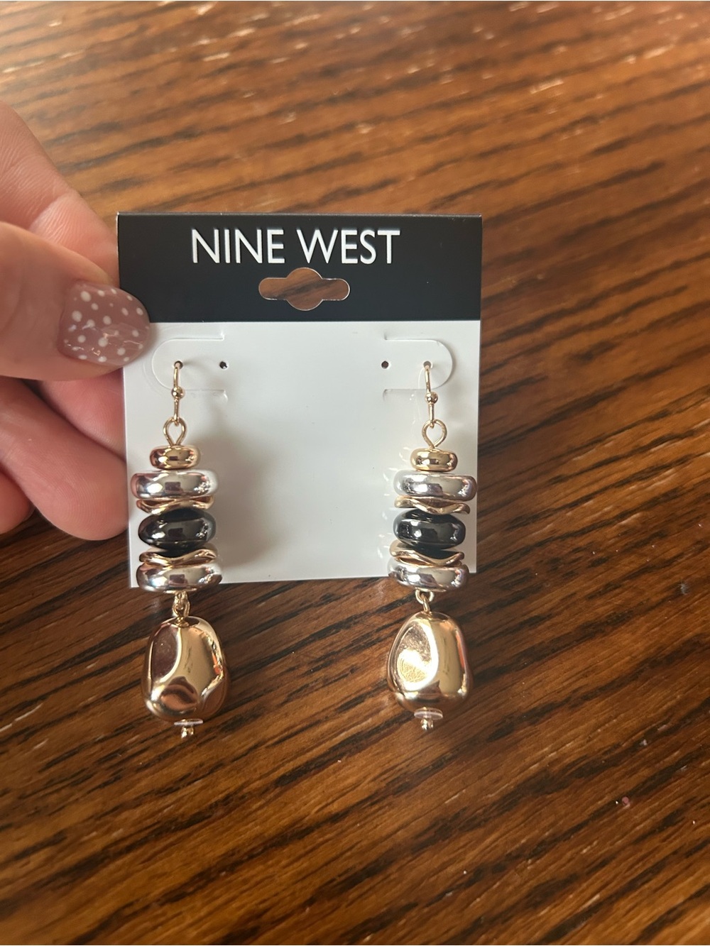 Nine West Gold and Black Stacked Bead Drop Earrings